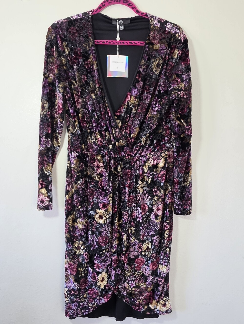 Missguided floral crushed velvet Ruched wrap dress Size 14